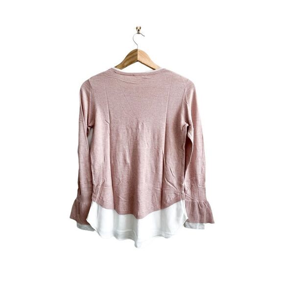 CAMBER & GRACE Pullover Pale Pink Knit Cream Chiffon Layered Look Women's S - Picture 2 of 9